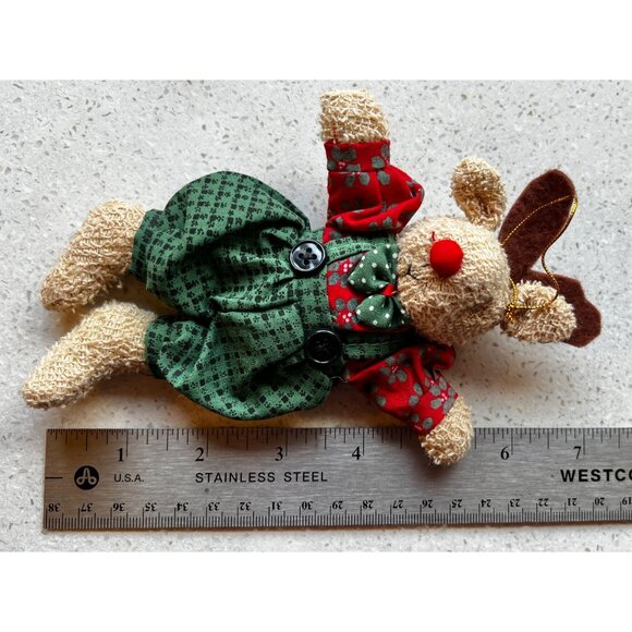 Handmade Christmas Reindeer Ornaments Set Of 2 With Festive Outfits & Red Noses - Picture 5 of 6